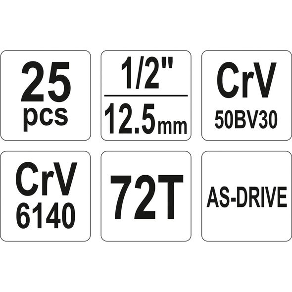 YATO ΚΑΡΥΔΑΚΙΑ  ΣΕΤ ΚΑΣΤ CrV 1/2” - 25 ΤΜΧ YT-38741 20038741 ΤΕΜΑΧΙΟ εως 12 άτοκες δόσεις