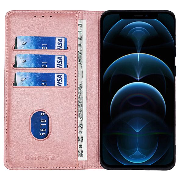 Θήκη Πορτοφόλι Vintage Magnet Wallet Sonique Samsung Galaxy A22 5G Ροζ Χρυσό 5201101794019