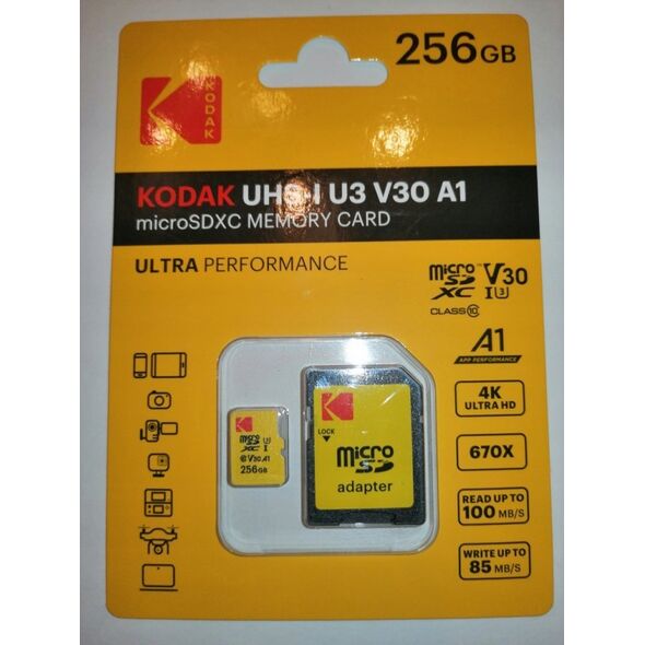 Karta Kodak Karta Kodak Microsdxc Micro Sdxc Microsd 256gb Uhs-i U3 V30 A1 + Adapter