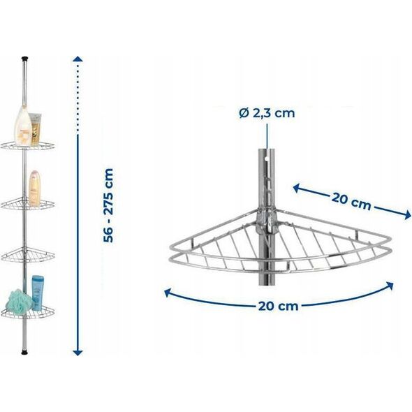 Koszyk prysznicowy Maximex Narożna, teleskopowa półka łazienkowa pod prysznic - aż 4 poziomy