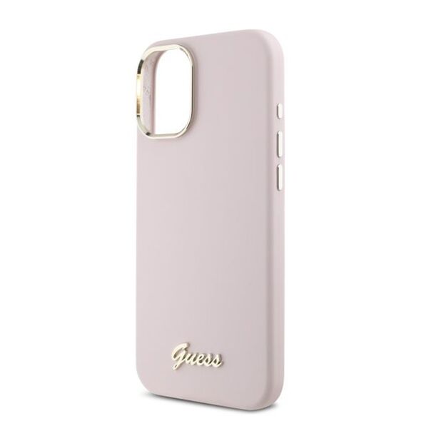 Guess Case for iPhone 16 - Guess Silicone Script Metal Metal Logo & Frame (GUHCP16SSMBSLP) - Pink 3666339344252 έως 12 άτοκες Δόσεις