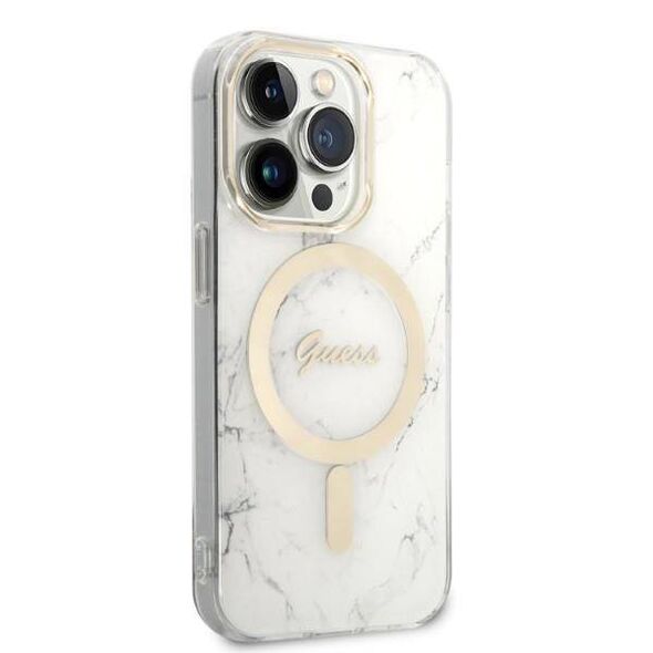 Original Case IPHONE 14 PRO Guess Hardcase Marble MagSafe + Wireless Charger (GUBPP14MHMEACSH) white 3666339103200