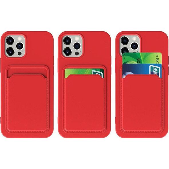 Hurtel Card Case silikonowe etui portfel z kieszonką na kartę dokumenty do Samsung Galaxy A22 4G czerwony 9599330 9145576230077