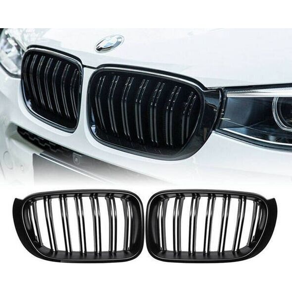 MTuning Grill sportowy podwójne żeberka Gloss Czarny BMW X3 F25 X4 F26 Facelift 2014-2018