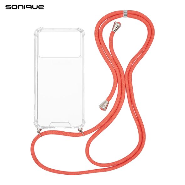 Θήκη Σιλικόνης με Κορδόνι Sonique Armor Clear Xiaomi Poco F6 Pro 5G Κοραλλί 5210312072755