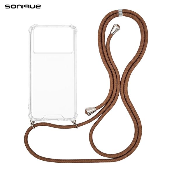 Θήκη Σιλικόνης με Κορδόνι Sonique Armor Clear Xiaomi Poco F6 Pro 5G Καφέ 5210312072786