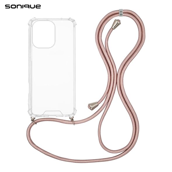 Θήκη Σιλικόνης με Κορδόνι Sonique Armor Clear Xiaomi Redmi 13 4G / Poco M6 4G Ροζ Χρυσό Σατινέ 5210312072908