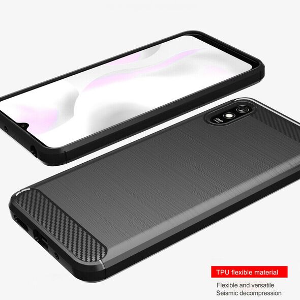 Techsuit Husa pentru Xiaomi Redmi 9A / Redmi 9AT - Techsuit Carbon Silicone - Black 5949419059818 έως 12 άτοκες Δόσεις