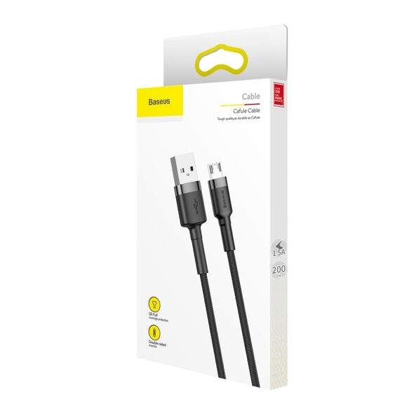 Baseus Cablu de Date USB Micro-USB 1.5A, 2m, Baseus Cafule (CAMKLF-CG1) - Gray Black 6953156280366 έως 12 άτοκες Δόσεις