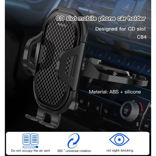 Yesido Suport Auto pentru Telefon cu Prindere in CD Player - Yesido (C84) - Black 6971050262110 έως 12 άτοκες Δόσεις