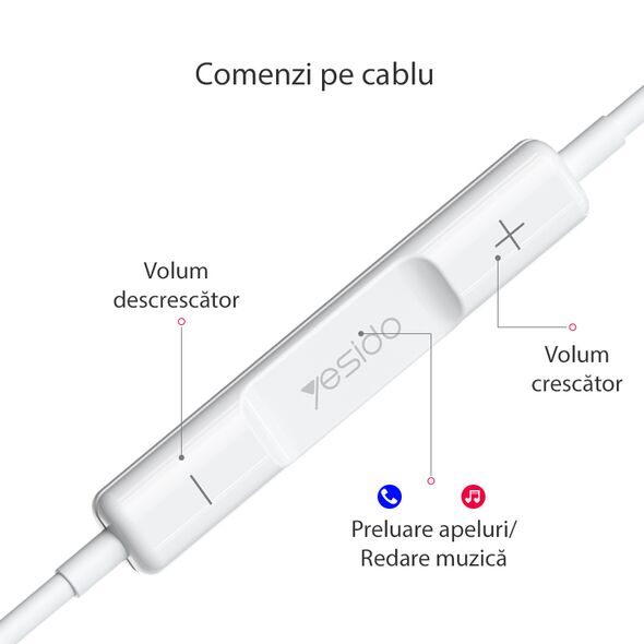 Yesido Casti Audio Stereo Lightning, 1.2m - Yesido (YH-36) - White 6971050264336 έως 12 άτοκες Δόσεις