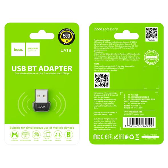 Hoco Adaptor OTG USB-A la Bluetooth - Hoco (UA18) - Black 6931474762399 έως 12 άτοκες Δόσεις