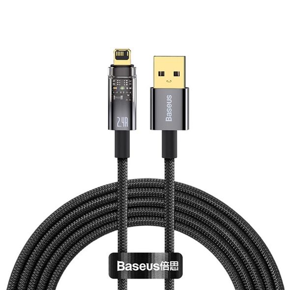 Baseus Cablu de Date USB la Lightning 2.4A, 2m - Baseus Explorer Auto Power-Off (CATS000501) - Black 6932172605773 έως 12 άτοκες Δόσεις