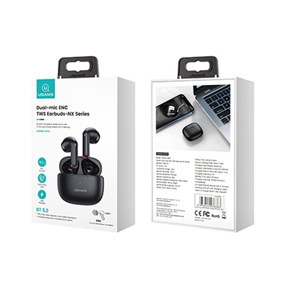 USAMS Casti Bluetooth Wireless TWS, Bluetooth 5.2, Dual-Mic - USAMS NX10 Series (BHUNX01) - Black 6958444978383 έως 12 άτοκες Δόσεις