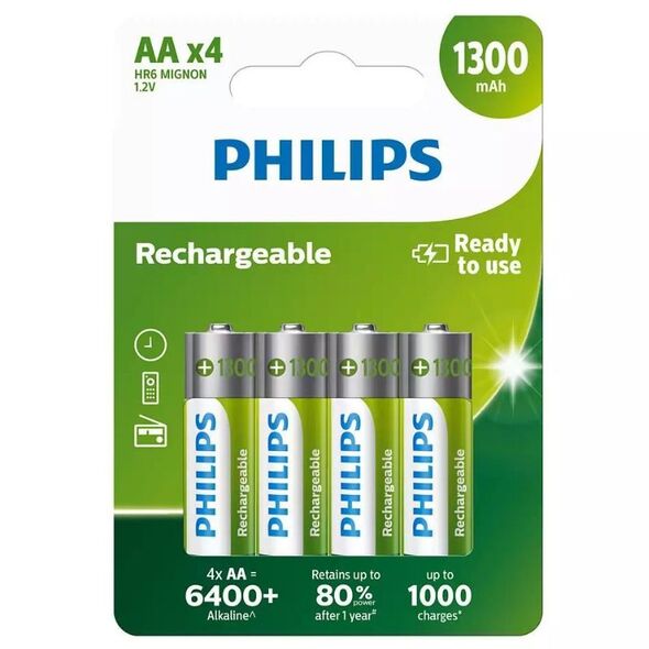 Philips LR6 AA 1300mAh ΕΠΑΝΑΦΟΡΤΙΖΟΜΕΝΗ ΜΠΑΤΑΡΙΑ Blister 4 τεμ PH-R6B4A130 51105 έως 12 άτοκες Δόσεις