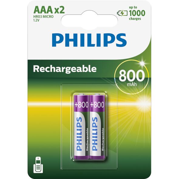 Philips LR03 AAA 800mAh ΕΠΑΝΑΦΟΡΤΙΖΟΜΕΝΗ ΜΠΑΤΑΡΙΑ Blister 2 τεμ PH-R03B2A80 17647 έως 12 άτοκες Δόσεις