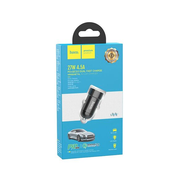 HOCO - Z32B SPEED UP CAR CHARGER DUAL WITH TYPE C PD QC3.0A AND USB 1.5A FAST CHARGING 4.5A 27W BLACK HOC-Z32B-BK 6158 έως 12 άτοκες Δόσεις