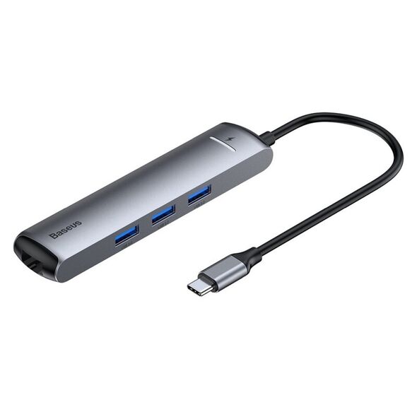 Baseus Hub - USB-C la HDMI, Type-C, 3x USB, RJ45 - Baseus (CAHUB-J0G) - Grey 6953156287365 έως 12 άτοκες Δόσεις