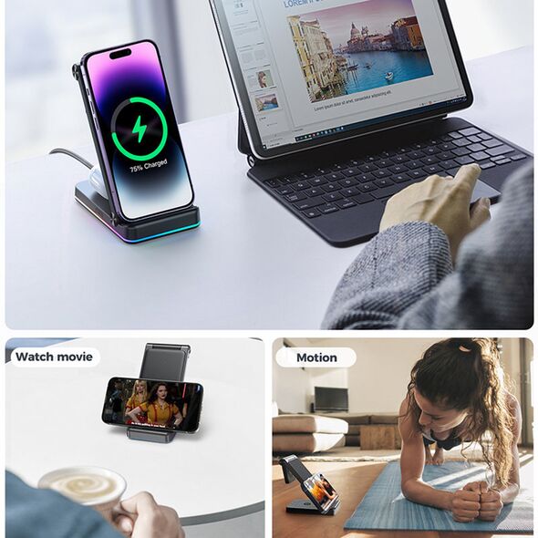 JoyRoom JoyRoom - Wireless Charging Station 3in1 (JR-WQN01) - for iPhone, Apple Watch, AirPods, 15W with Cable Type-C - Black 6956116721480 έως 12 άτοκες Δόσεις