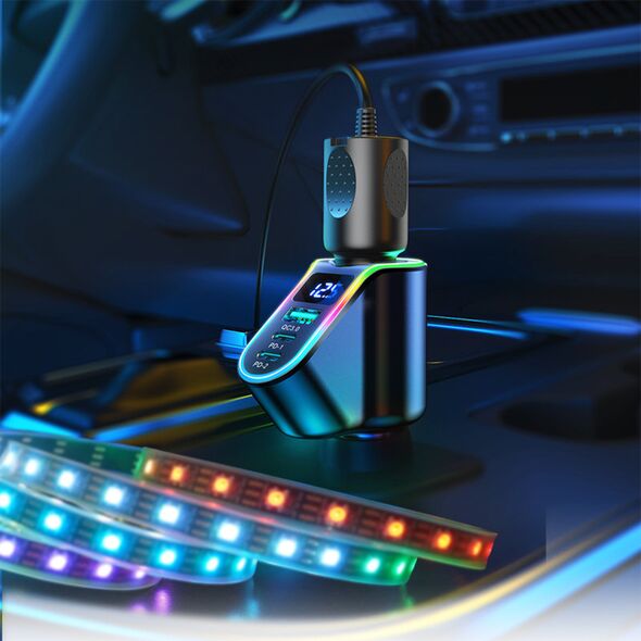 JoyRoom JoyRoom - Car Charger 4in1 (JR-CL21) - USB, 2xType-C, Cigarette Lighter Socket, RGB Lights, Digital Display, 150W - Black 6941237114273 έως 12 άτοκες Δόσεις