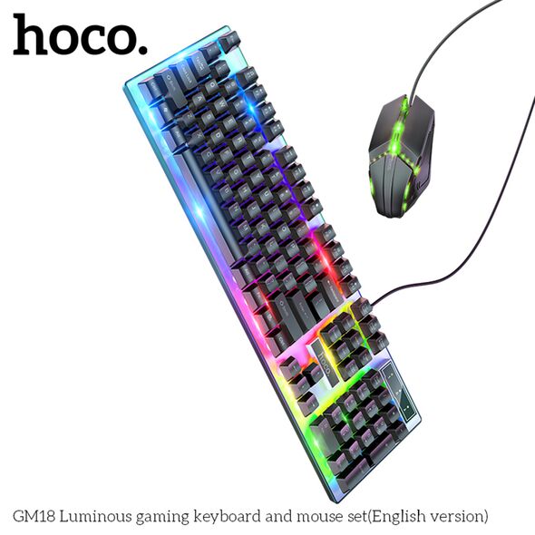 Hoco Set Tastatura si Mouse USB, cu Lumini RGB, 1.5m, DPI (800 - 1200) - Hoco GM18 - Black 6931474783677 έως 12 άτοκες Δόσεις