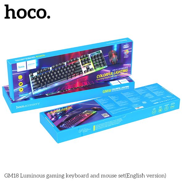 Hoco Set Tastatura si Mouse USB, cu Lumini RGB, 1.5m, DPI (800 - 1200) - Hoco GM18 - Black 6931474783677 έως 12 άτοκες Δόσεις