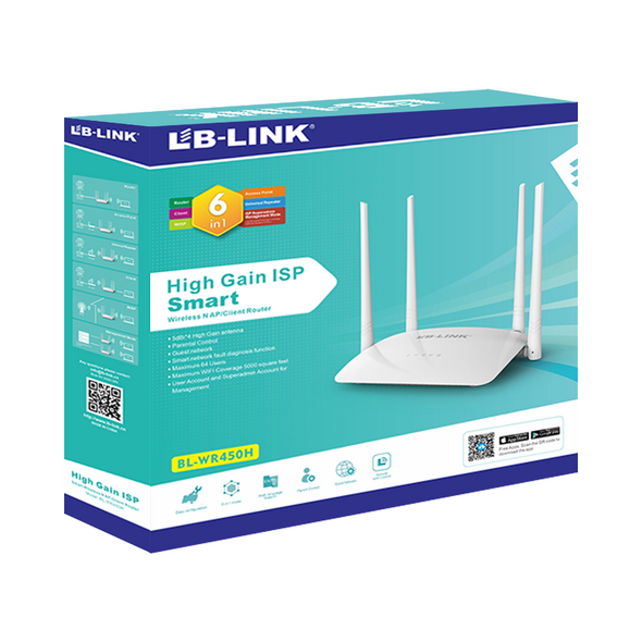 Wireless router LB-LINK BL-WR450H, 300Mbps, 4 Antennas, White - 19053