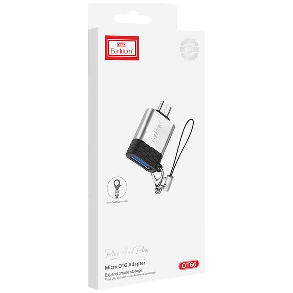 Προσαρμογέας Earldom ET-OT66, USB F σε Micro USB, OTG, Ασημί - 40208