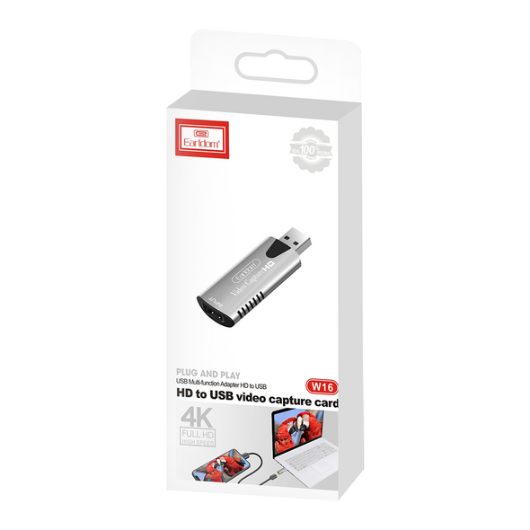 External Capture card Earldom ET-W16, USB, HDMI, Full HD, Gray - 40234