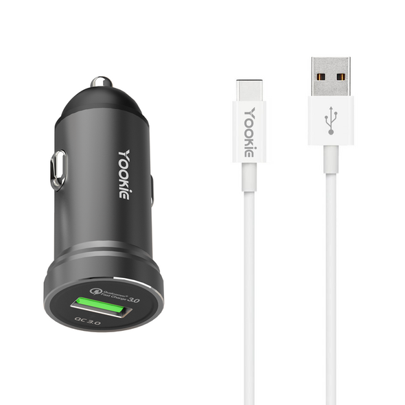 Φορτιστή αυτοκινήτου Yookie PC2, Quick Charge 3.0, 2xUSB, με καλώδιο Type-C, Διαφορετικα χρωματα - 40139