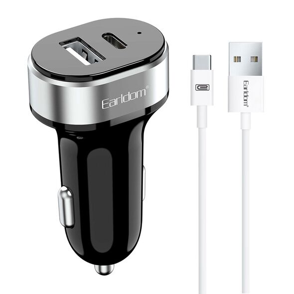 Φορτιστή αυτοκινήτου Earldom ES-CC14, 1xUSB, 1xType-C, με καλώδιο Type-C, Μαυρο - 40243