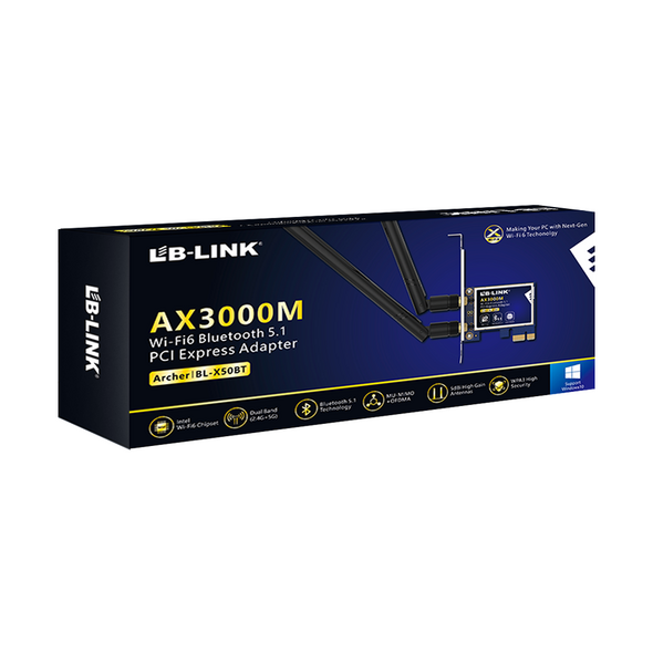 Ασύρματος προσαρμογέας LB-LINK BL-X50BT, PCI-E, 2400Mbps, Bluetooth, 2.4/5Ghz, 2 x 6dBi - 19049