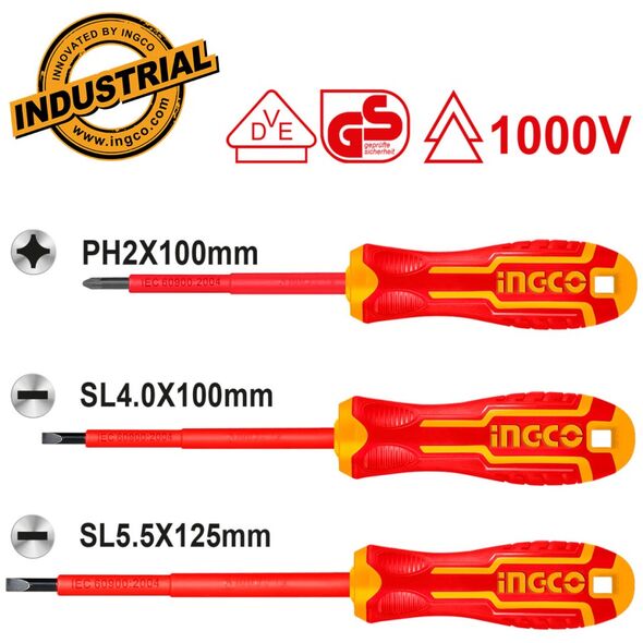 Ingco σετ 3 Τεμ. Κατσαβίδια Ηλεκτρολόγου vde Hkisd0308 έως 12 Άτοκες Δόσεις