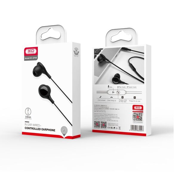XO - EP46 wired earphones Noise cancelling jack 3,5mm black XO-EP46-BK 68335 έως 12 άτοκες Δόσεις