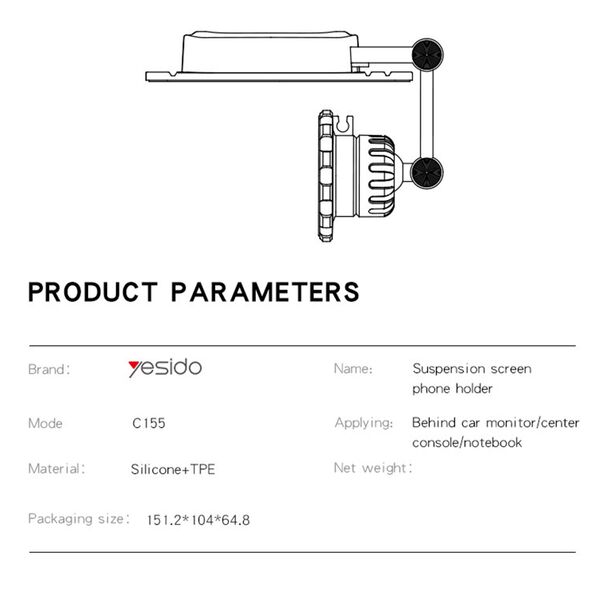 Yesido Yesido - Car Holder (C155) - Magnetic Grip, Folding Feature, for Tesla Display Model 3/Y - Black 6971050268426 έως 12 άτοκες Δόσεις