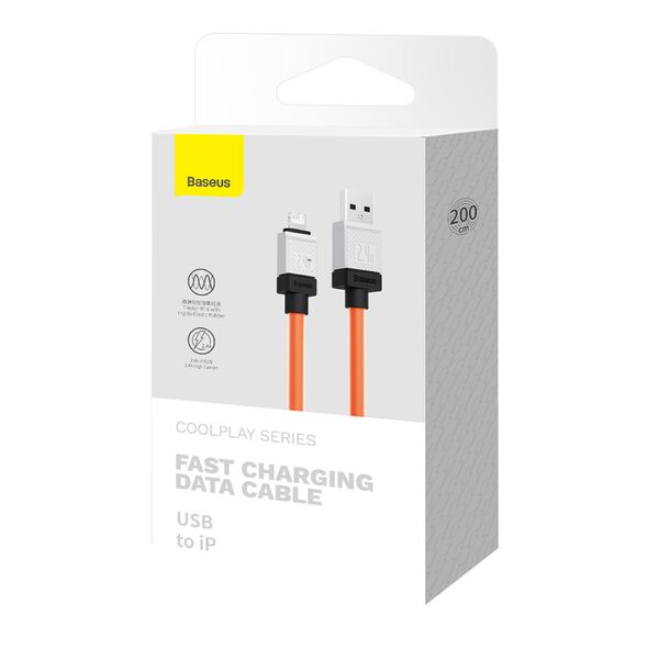 Baseus Cablu de Date USB la Lightning Fast Charging, 2.4A, 2m - Baseus CoolPlay Series (CAKW000507) - Orange 6932172626792 έως 12 άτοκες Δόσεις