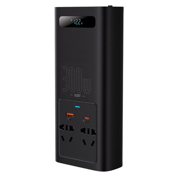 Baseus Invertor pentru Masina USB, Type-C, CN/EU, 220V, 300W + Cleme si Cablu 12V - Baseus (CGNB010101) - Black 6932172608675 έως 12 άτοκες Δόσεις