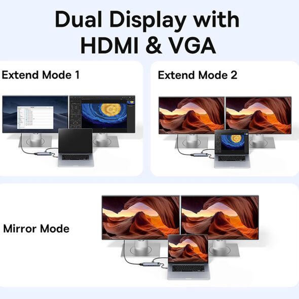 Baseus Hub Type-C la HDMI4, VGA, 4xUSB, Type-C, RJ45, SD, TF, Jack 3.5mm - Baseus Metal Gleam (B00030709811-00) - Space Grey 6932172636562 έως 12 άτοκες Δόσεις