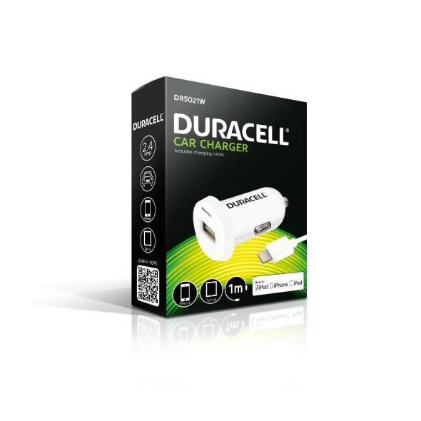 Φορτιστής Αυτοκινήτου Duracell με Έξοδο USB 2.4Α & Καλώδιο MFI Lightning 1m Λευκό 5055190170175 5055190170175 έως και 12 άτοκες δόσεις