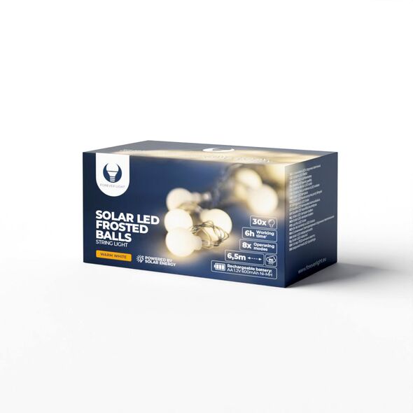 String Light Solar LED FROSTED BALLS SFB61 6,5m 30 balls warm white Forever Light