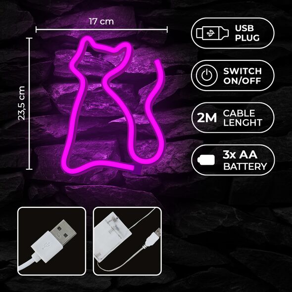 Neon LED Light CAT pink Bat + USB FLNEO4 Forever Light