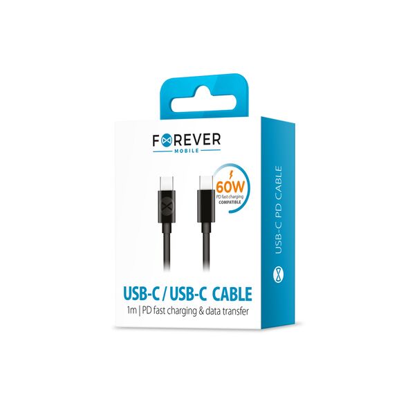 Forever cable USB-C - USB-C 1,0 m 60W black