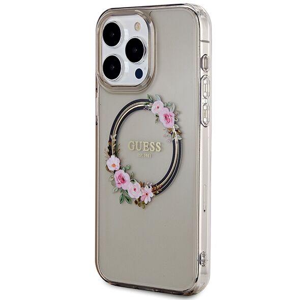 Guess case for iPhone 15 Pro Max 6,7&quot; GUHMP15XHFWFCK black HC MAGSAFE IML FLOWERS WREATH 3666339221317