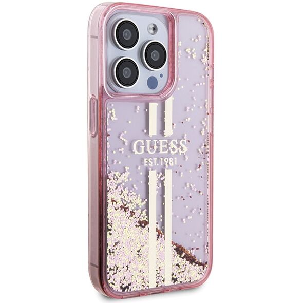 Guess case for iPhone 15 Pro 6,1&quot; GUHCP15LLFCSEGP pink HC LIQ. GLITTER GOLD STRIPES 3666339223687