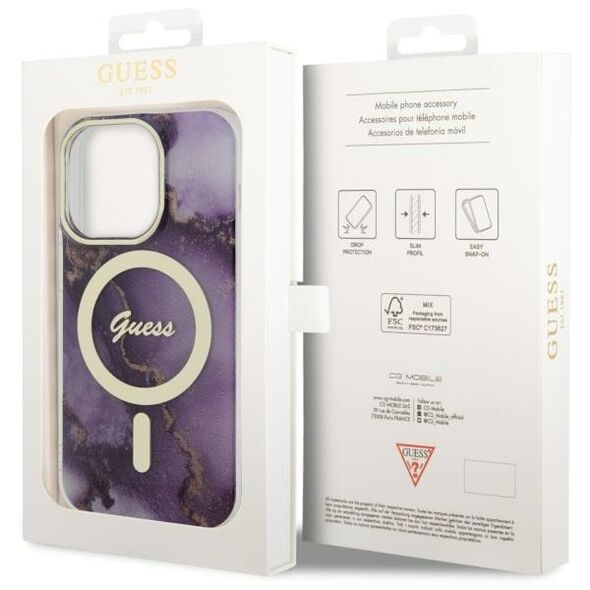 Guess case for iPhone 14 Pro 6,1&quot; GUHMP14LHTMRSU purple hard case Golden Marble MagSafe 3666339115852