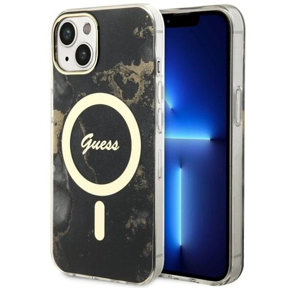 Guess case for iPhone 14 Plus 6,7&quot; GUHMP14MHTMRSK black hard case Golden Marble MagSafe 3666339115760