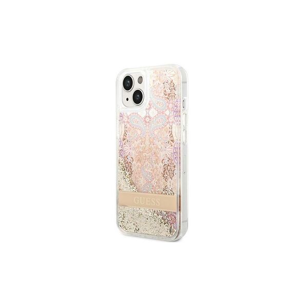 Guess case for iPhone 14 Plus 6,7&quot; GUHCP14MLFLSD gold hardcase Paisley Liquid Glitter 3666339088477