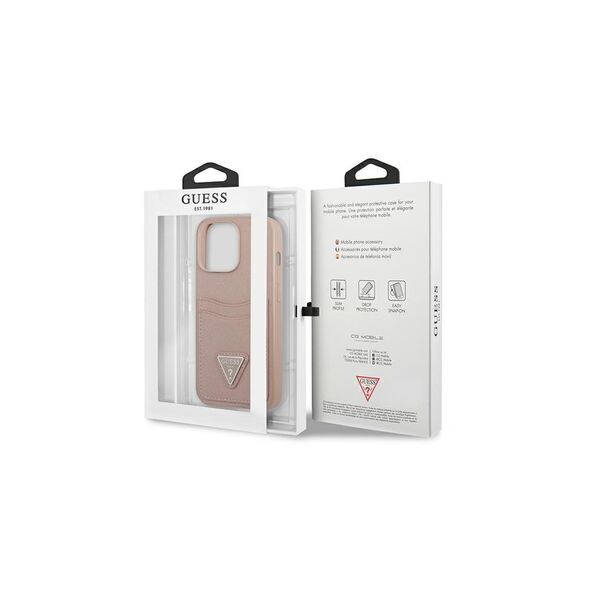 Guess case for IPhone 13 Pro 6,1&quot; GUHCP13LPSATPP hard case pink Saffiano Double Card Triangle 3666339048143