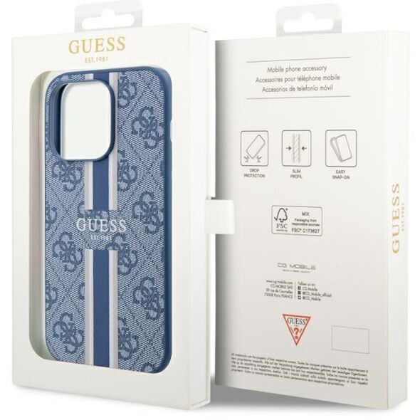 Guess case for iPhone 14 Pro 6,1&quot; GUHMP14LP4RPSB blue hardcase Magsafe 4G Printed Stripes 3666339119997