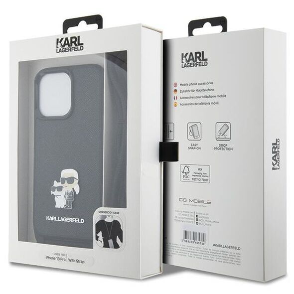 Karl Lagerfeld case for iPhone 13 Pro 6,1&quot; KLHCP13LSAKCPSK black HC Saffiano KC Metal Pin Crossbody 3666339165697